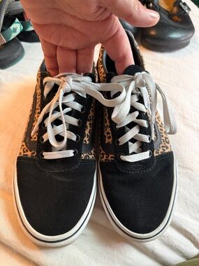 Vans Black and Leopard Print Low Top Sneakers